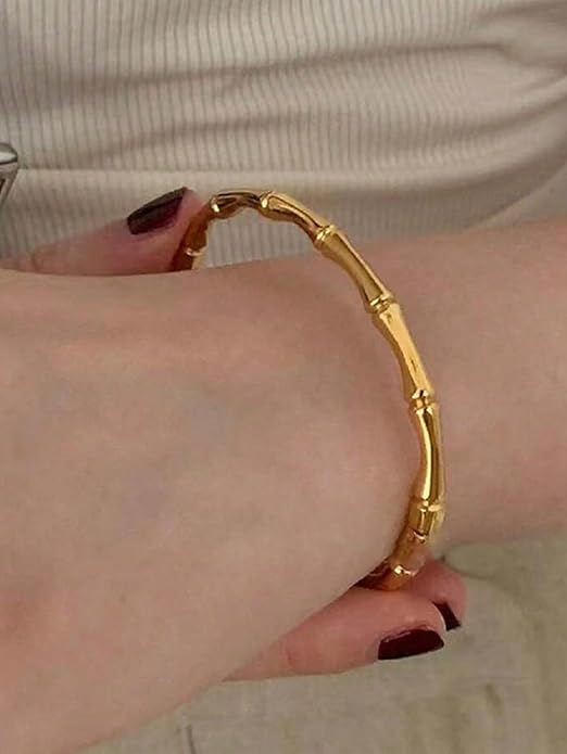 Women Gold-Plated Bangle Bamboo Style Bracelet