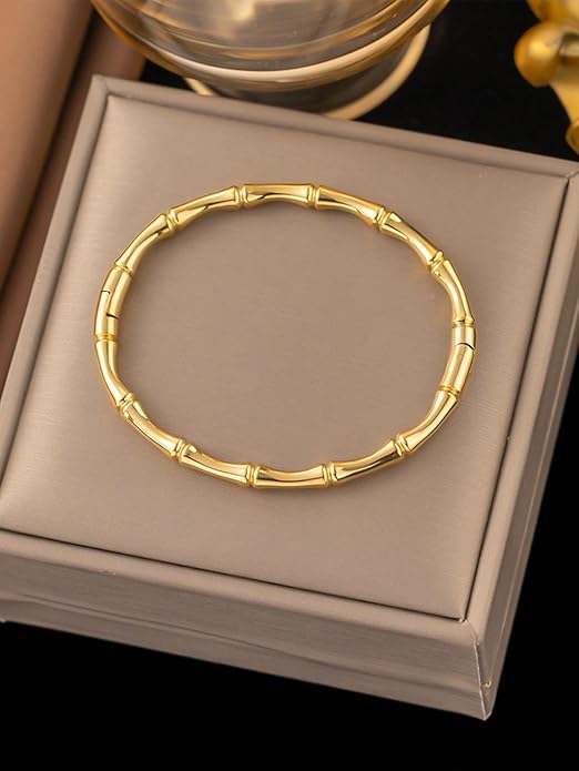 Women Gold-Plated Bangle Bamboo Style Bracelet