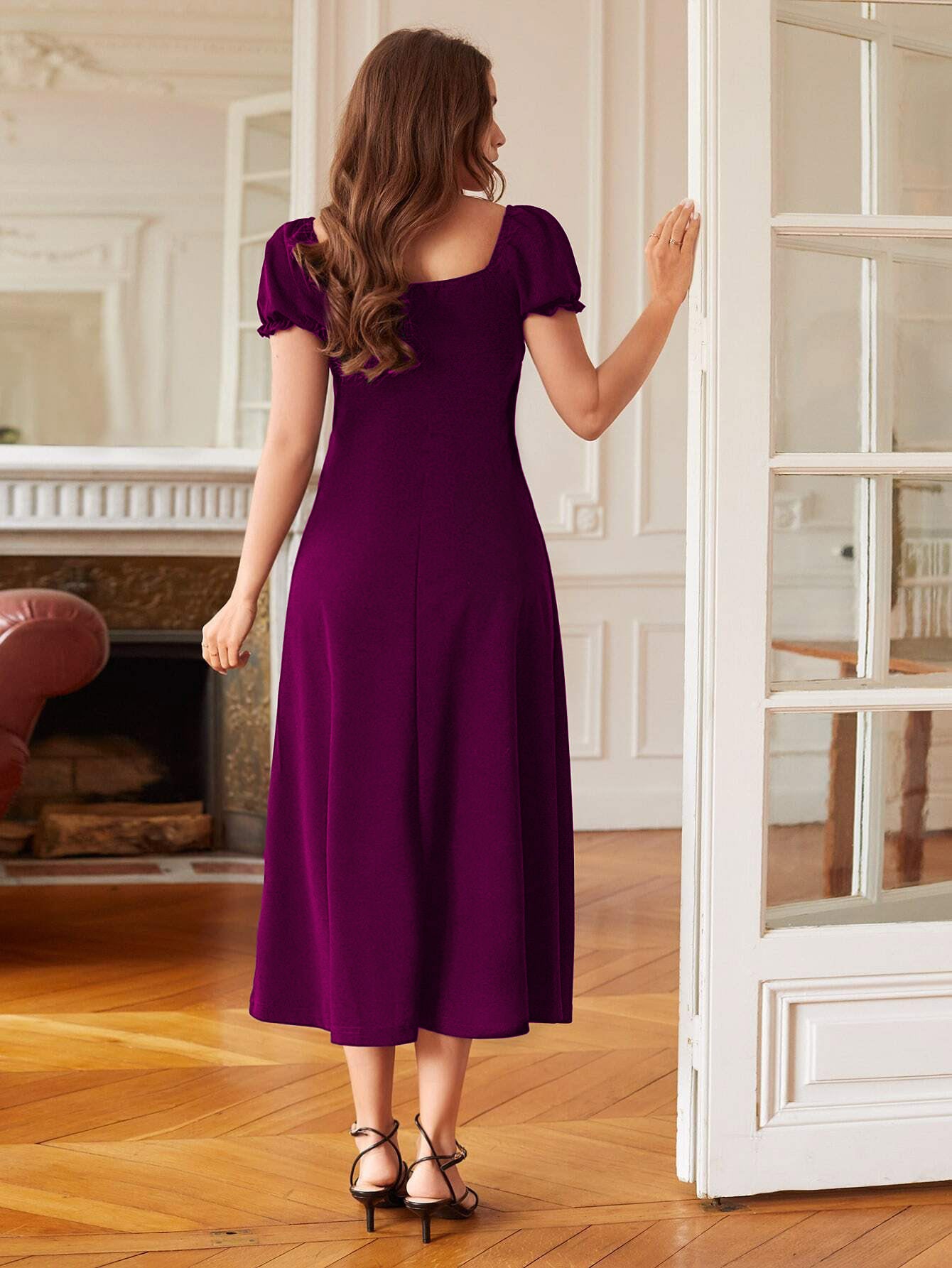 Women's Knee Length A-line Dress (Brosberry wine)