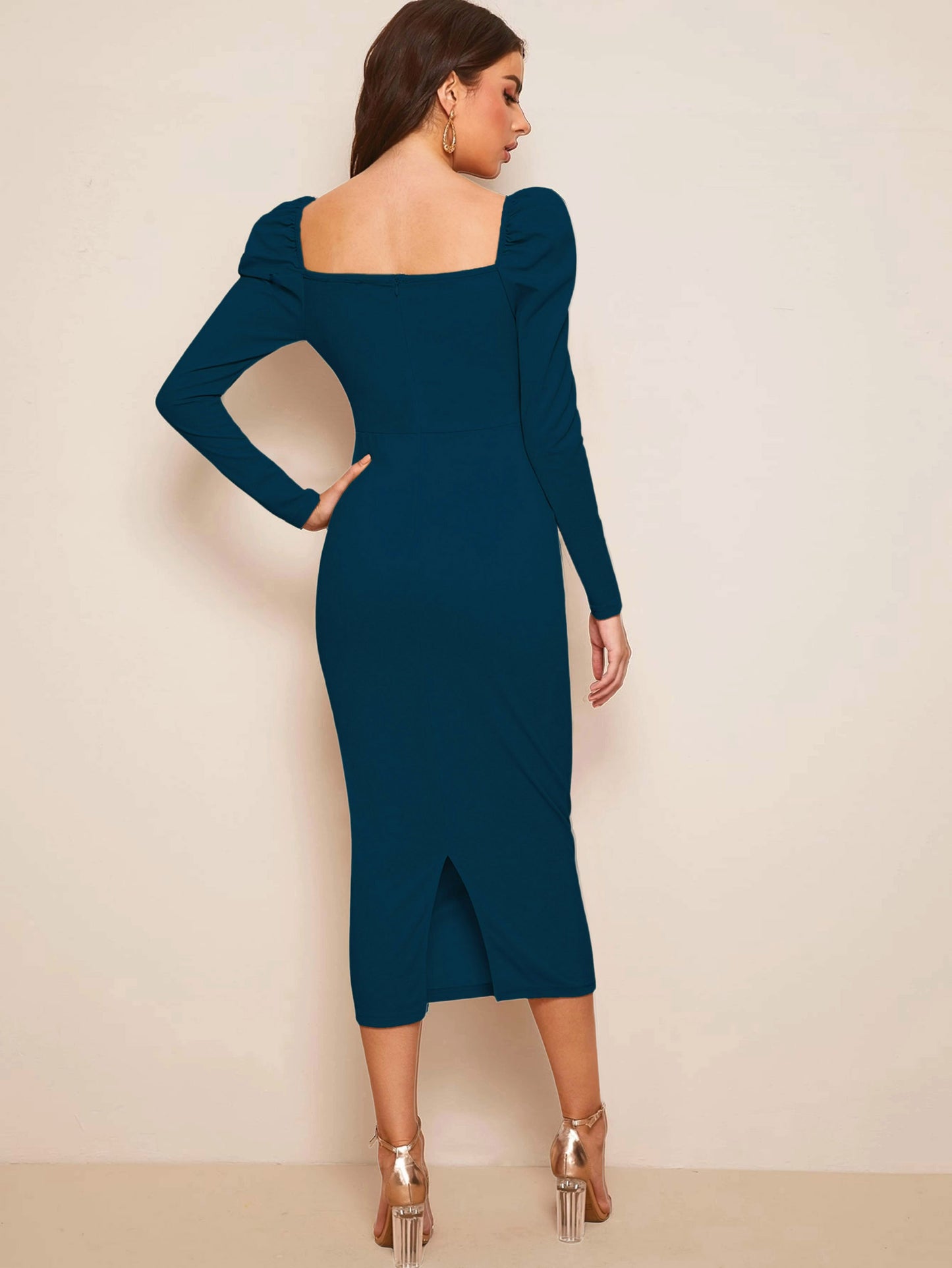 Women Bodycon Blue wrap dresses full sleeve