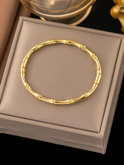 Women Gold-Plated Bangle Bamboo Style Bracelet