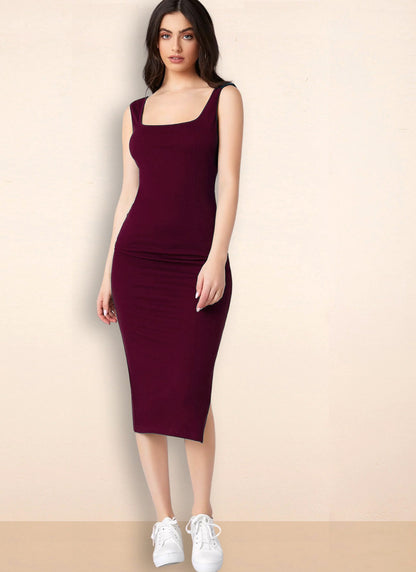 Women pencil fit bodycon dress Maroon