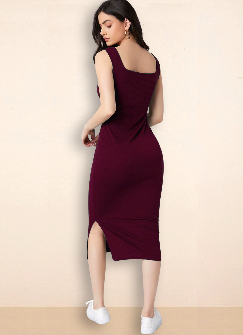 Women pencil fit bodycon dress Maroon