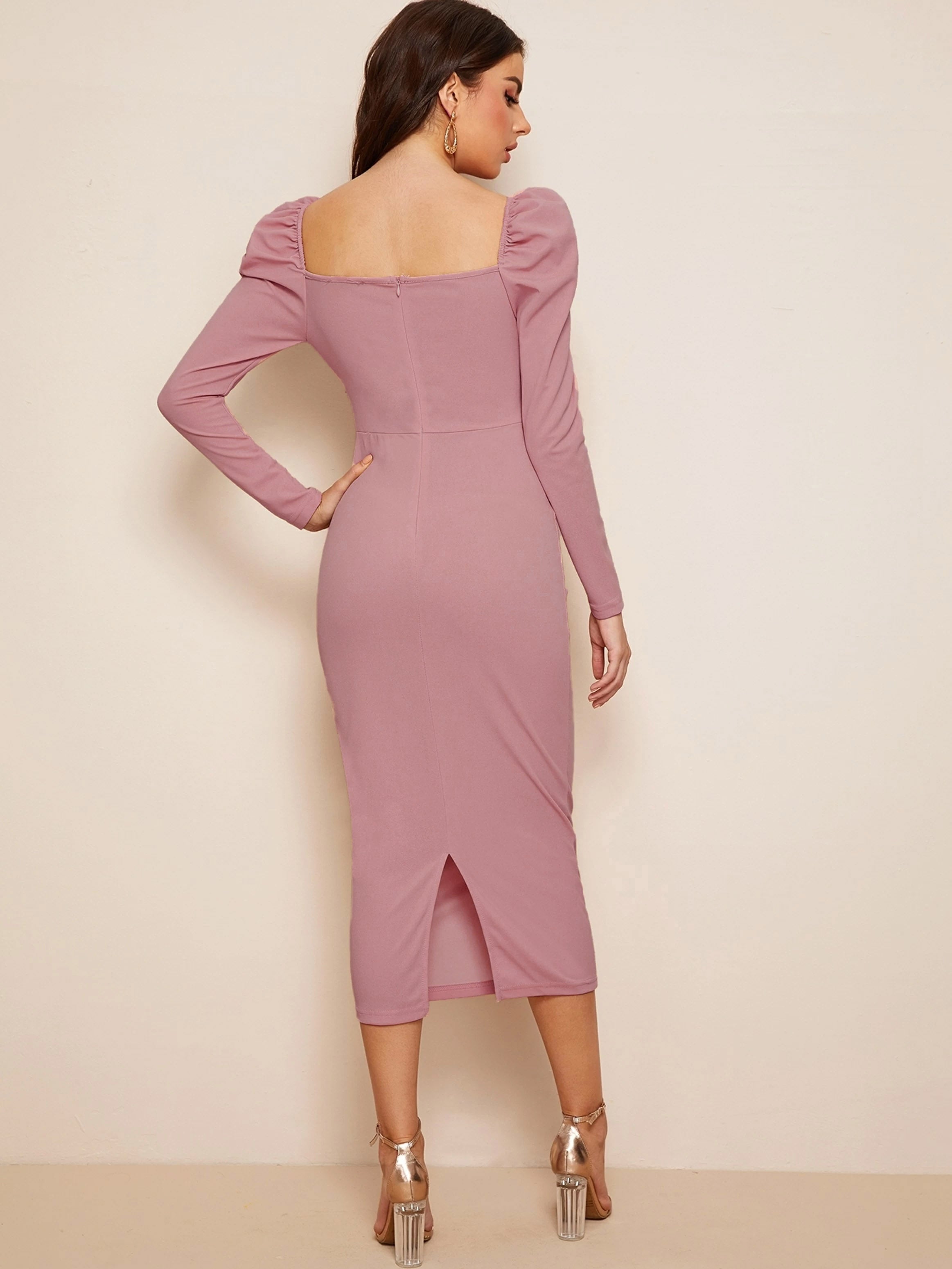 Women Bodycon Light Pink wrap dresses full sleeve