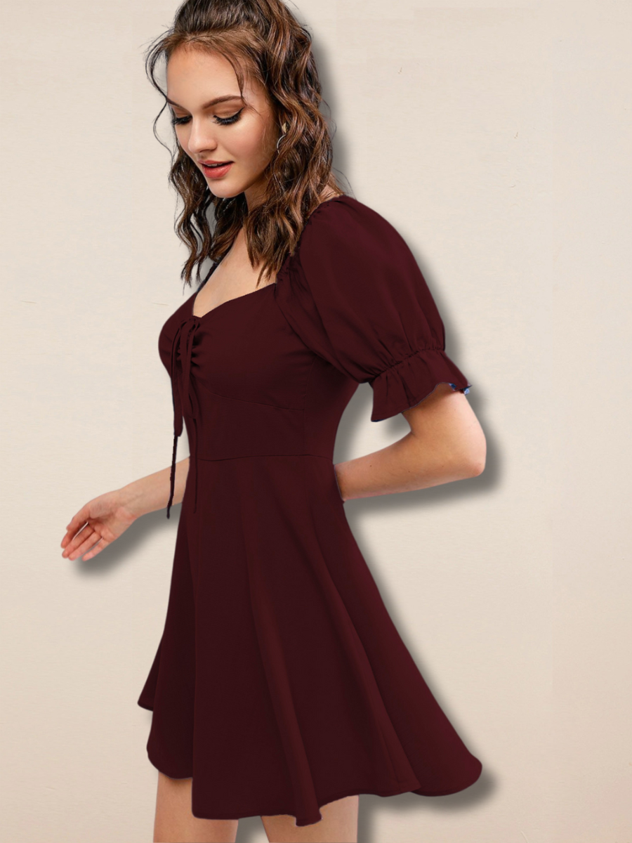 Best stylish partywear dress for ladies skater ruched neck