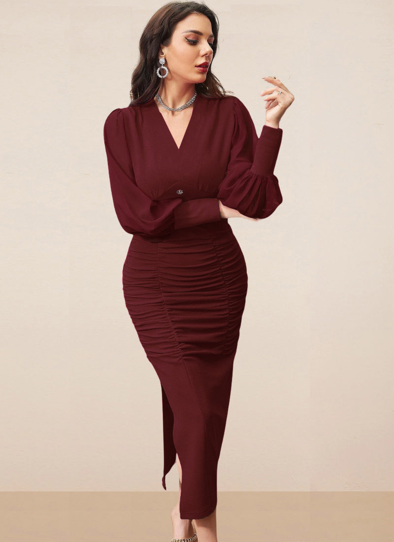 Bodycon dress for Women One piece partywear Maroon roseryparis