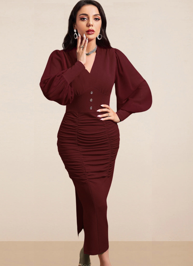 Bodycon dress for Women One piece partywear Maroon