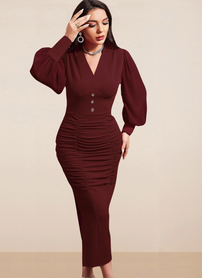 Bodycon dress for Women One piece partywear Maroon