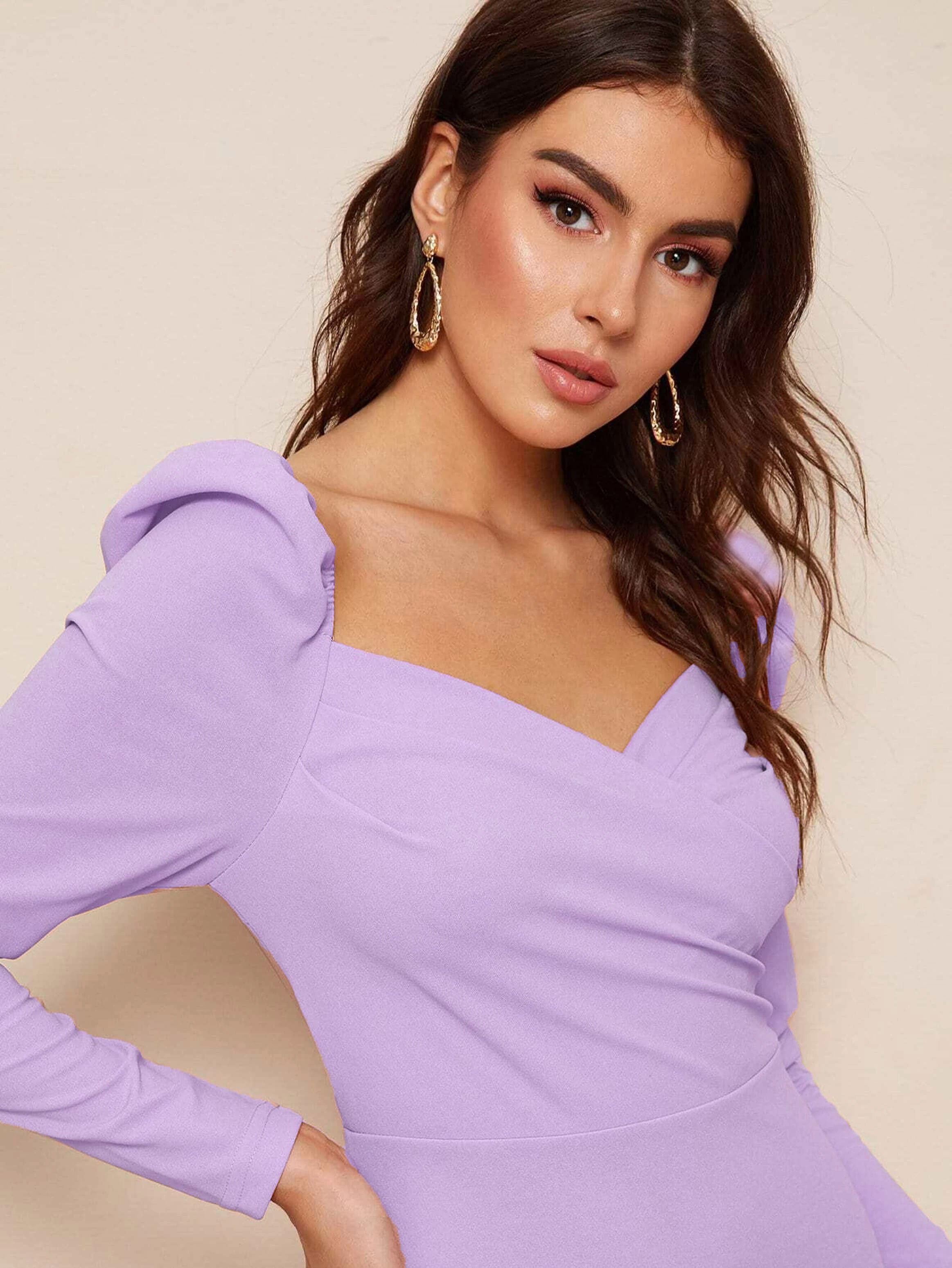 Women Bodycon Lavender wrap dresses full sleeve