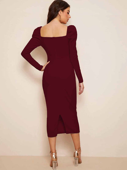 Women Bodycon Maroon wrap dresses full sleeve