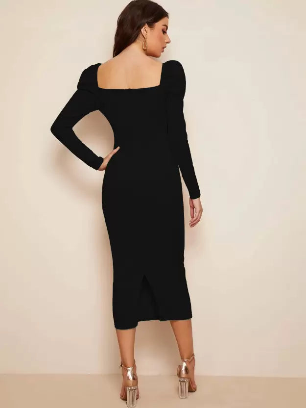 Women Bodycon Wrap neck Full Sleeve Black Dress